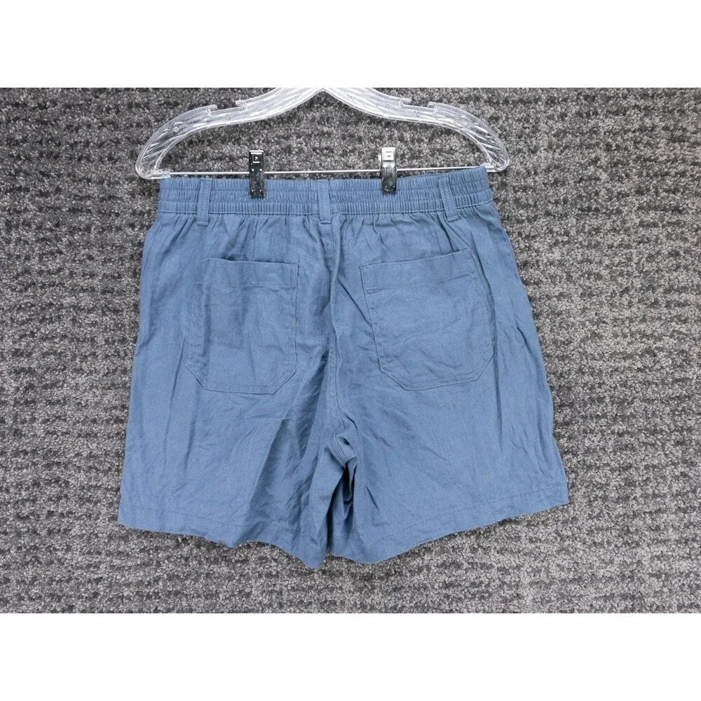 LL Bean Shorts Womens 8 Blue Chino Elastic Waist Stretch Cotton Linen Beach Hike